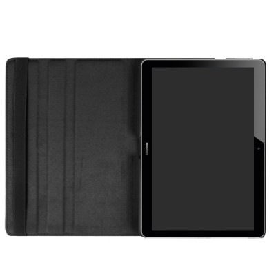 Huawei MediaPad T3 10 atverčiamas, sukamas 360 laipsnių, juodas odinis dėklas - stovas / Priedai.lt