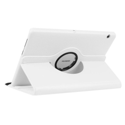 Huawei MediaPad T3 10 atverčiamas, sukamas 360 laipsnių, baltas odinis dėklas - stovas / Priedai.lt