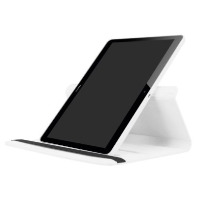 Huawei MediaPad T3 10 atverčiamas, sukamas 360 laipsnių, baltas odinis dėklas - stovas / Priedai.lt