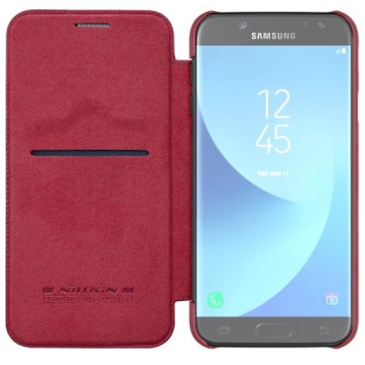 Prabangus „Nillkin“ Qin serijos raudonas odinis atverčiamas Samsung Galaxy J5 2017 (J530) dėklas / Priedai.lt