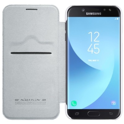 Prabangus „Nillkin“ Qin serijos baltas odinis atverčiamas Samsung Galaxy J7 2017 (J730) dėklas / Priedai.lt