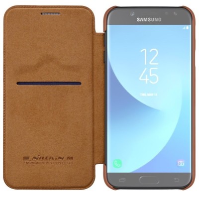 Prabangus „Nillkin“ Qin serijos rudas odinis atverčiamas Samsung Galaxy J7 2017 (J730) dėklas / Priedai.lt