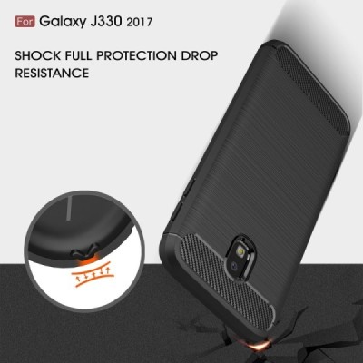 Samsung Galaxy J3 2017 (J330) „Carbon“ kieto silikono TPU juodas dėklas - nugarėlė / Priedai.lt