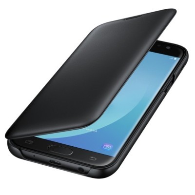 Samsung Galaxy J5 2017 (J530) originalus Wallet Cover atverčiamas juodas odinis dėklas - piniginė / Priedai.lt
