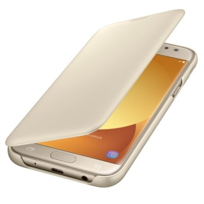 Samsung Galaxy J5 2017 (J530) originalus Wallet Cover atverčiamas auksinis odinis dėklas - piniginė / Priedai.lt