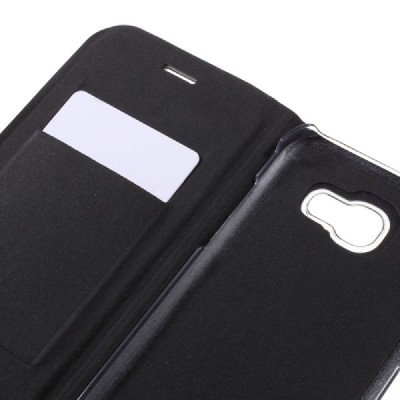 Samsung Galaxy A7 2017 (A720) juodas odinis atverčiamas Flip Wallet dėklas - piniginė / Priedai.lt
