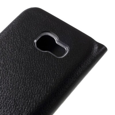 Samsung Galaxy A7 2017 (A720) juodas odinis atverčiamas Flip Wallet dėklas - piniginė / Priedai.lt