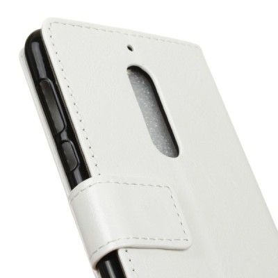 Nokia 5 atverčiamas baltas odinis dėklas, knygutė - piniginė / Priedai.lt