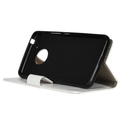 Moto G 5 kartos (Gen 5) atverčiamas baltas odinis dėklas, knygutė - piniginė / Priedai.lt