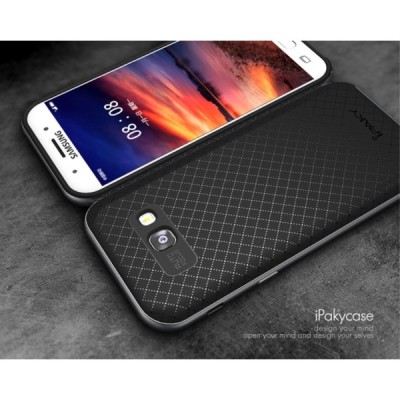 Samsung Galaxy A5 2017 (A520) „IPAKY“ kieto silikono TPU juodas (pilkos spalvos apvadais) dėklas - nugarėlė / Priedai.lt