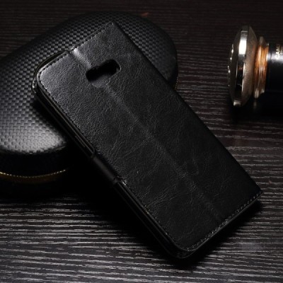 Samsung Galaxy A5 2017 (A520) atverčiamas juodas odinis Casual dėklas - piniginė / Priedai.lt
