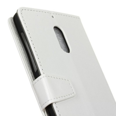 Nokia 6 atverčiamas baltas odinis dėklas, knygutė - piniginė / Priedai.lt