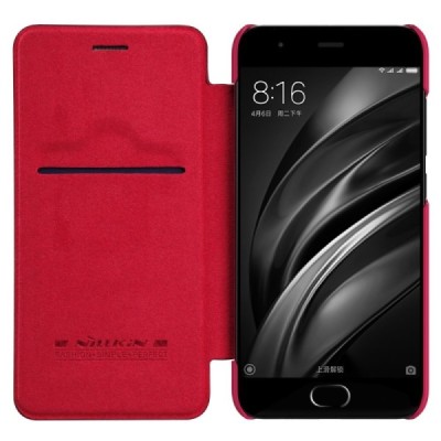 Prabangus „Nillkin“ Qin serijos raudonas odinis atverčiamas Xiaomi Mi 6 dėklas / Priedai.lt