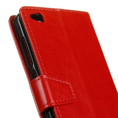Xiaomi Redmi 4A  atverčiamas raudonas odinis dėklas, knygutė - piniginė / Priedai.lt