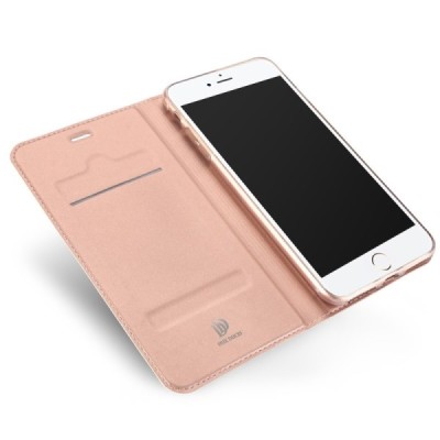 „Dux Ducis“ Skin serijos Apple iPhone 7 Plus (iPhone 8 Plus) rožinis odinis atverčiamas dėklas / Priedai.lt