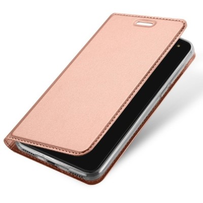 „Dux Ducis“ Skin serijos Huawei Y5 2017 (Y5 III) / Y6 2017 rožinis odinis atverčiamas dėklas / Priedai.lt