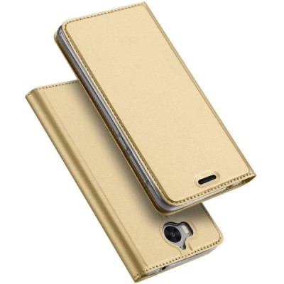 „Dux Ducis“ Skin serijos Huawei Y5 2017 (Y5 III) / Y6 2017 auksinis odinis atverčiamas dėklas / Priedai.lt