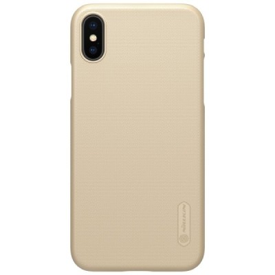 Nillkin Frosted Shield Apple iPhone X (iPhone Xs) auksinis plastikinis dėklas + apsauginė ekrano plėvelė / Priedai.lt