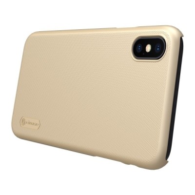 Nillkin Frosted Shield Apple iPhone X (iPhone Xs) auksinis plastikinis dėklas + apsauginė ekrano plėvelė / Priedai.lt