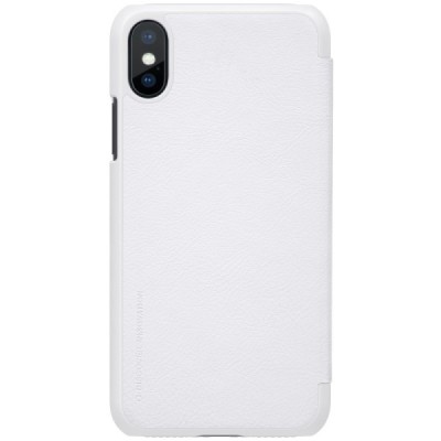 Prabangus „Nillkin“ Qin serijos baltas odinis atverčiamas Apple iPhone X (iPhone Xs) dėklas / Priedai.lt