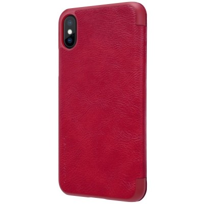 Prabangus „Nillkin“ Qin serijos raudonas odinis atverčiamas Apple iPhone X (iPhone Xs) dėklas / Priedai.lt