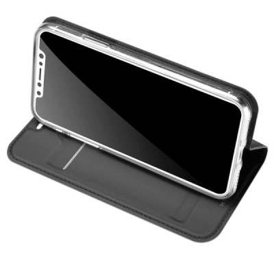 „Dux Ducis“ Skin serijos Apple iPhone X (iPhone Xs) juodas odinis atverčiamas dėklas / Priedai.lt