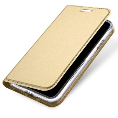 „Dux Ducis“ Skin serijos Apple iPhone X (iPhone Xs) auksinis odinis atverčiamas dėklas / Priedai.lt