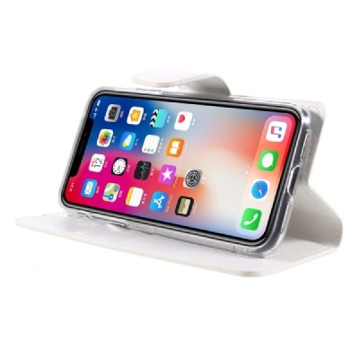 Mercury Sonata atverčiamas Apple iPhone X (iPhone Xs) baltas odinis dėklas - piniginė / Priedai.lt