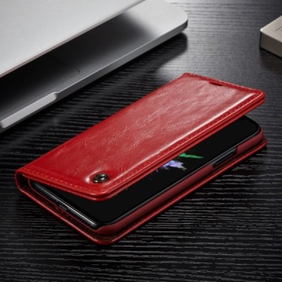Apple iPhone X (iPhone Xs) „CaseMe“ solidus atverčiamas raudonas odinis dėklas - knygutė / Priedai.lt