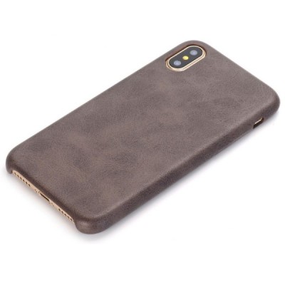 Slim Leather Apple iPhone X (iPhone Xs) tamsiai rudas odinis dėklas - nugarėlė / Priedai.lt