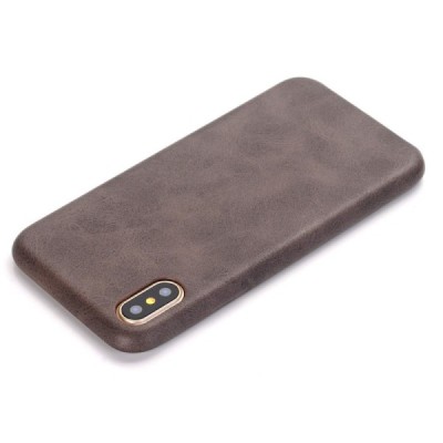 Slim Leather Apple iPhone X (iPhone Xs) tamsiai rudas odinis dėklas - nugarėlė / Priedai.lt