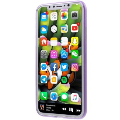 Ploniausias pasaulyje plastikinis skaidrus Apple iPhone X (iPhone Xs) violetinis dėklas - nugarėlė / Priedai.lt
