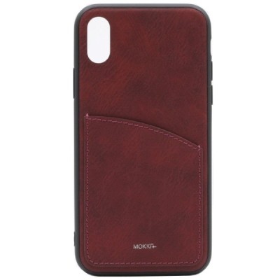 „MOKKA“ Retro Apple iPhone X (iPhone Xs) bordo odinis dėklas - nugarėlė su kišenėle kortelėms / Priedai.lt