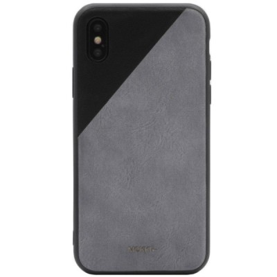 „MOKKA“ Bevel Pattern Apple iPhone X (iPhone Xs) pilkas, juodas odinis dėklas / Priedai.lt