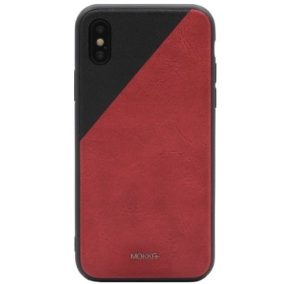 „MOKKA“ Bevel Pattern Apple iPhone X (iPhone Xs) raudonas, juodas odinis dėklas / Priedai.lt