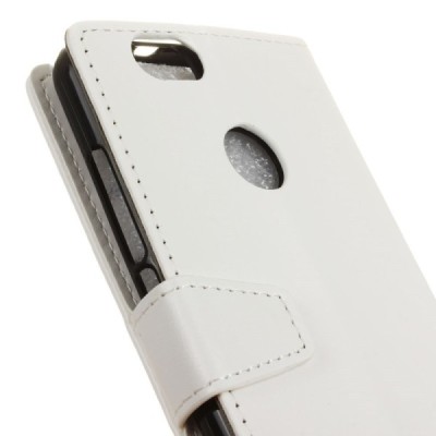 Huawei P9 Lite Mini (Y6 Pro 2017) atverčiamas baltas odinis dėklas, knygutė - piniginė / Priedai.lt