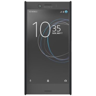 Nillkin Frosted Shield Sony Xperia XZ1 Compact juodas plastikinis dėklas + specialus kompaktiškas laikiklis telefonui pastatyti 
