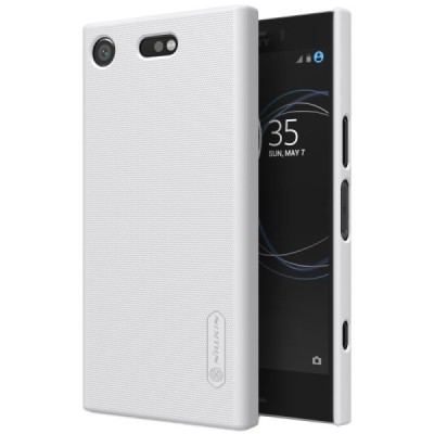 Nillkin Frosted Shield Sony Xperia XZ1 Compact baltas plastikinis dėklas + apsauginė ekrano plėvelė / Priedai.lt