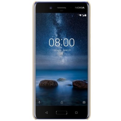 Nokia 8 Frosted Shield auksinis plastikinis dėklas + apsauginė ekrano plėvelė / Priedai.lt