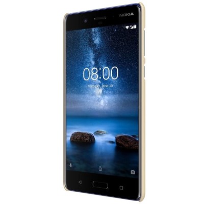 Nokia 8 Frosted Shield auksinis plastikinis dėklas + apsauginė ekrano plėvelė / Priedai.lt