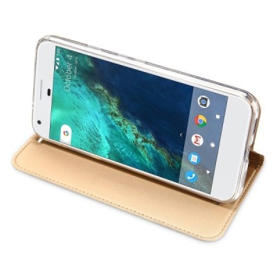 „Dux Ducis“ Skin serijos Google Pixel XL auksinis odinis atverčiamas dėklas / Priedai.lt