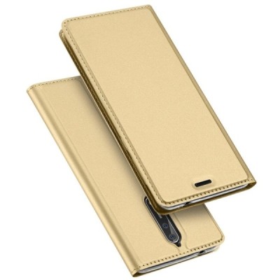 „Dux Ducis“ Skin serijos Nokia 8 auksinis odinis atverčiamas dėklas / Priedai.lt