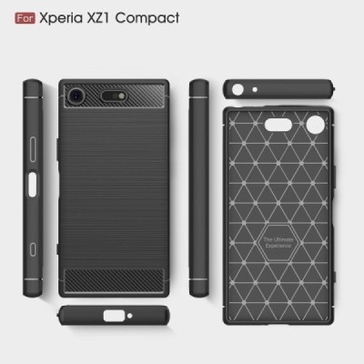 Sony Xperia XZ1 Compact „Carbon“ kieto silikono TPU juodas dėklas - nugarėlė / Priedai.lt