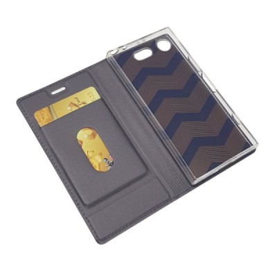 „Dux Ducis“ Skin serijos Sony Xperia XZ1 Compact juodas odinis atverčiamas dėklas / Priedai.lt