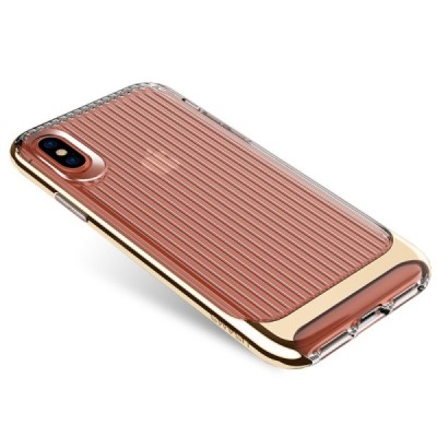 „Usams“ Senior sustiprintos apsaugos skaidrus Apple iPhone X (iPhone Xs) auksinis kieto silikono (TPU) ir plastiko dėklas / Prie