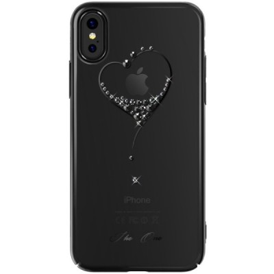 Apple iPhone X (iPhone Xs) Kingxbar Crystal  Love Swarovski plastikinis skaidrus permatomas juodas dėklas su kristalais / Prieda