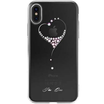 Apple iPhone X (iPhone Xs) Kingxbar Crystal  Love Swarovski plastikinis skaidrus permatomas sidabrinis dėklas su kristalais / Pr