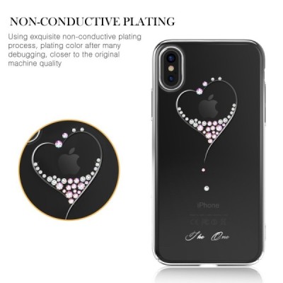 Apple iPhone X (iPhone Xs) Kingxbar Crystal  Love Swarovski plastikinis skaidrus permatomas sidabrinis dėklas su kristalais / Pr