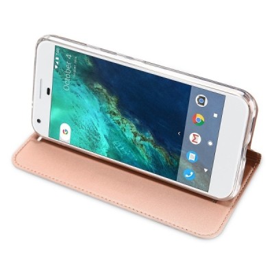 „Dux Ducis“ Skin serijos Google Pixel XL rožinis odinis atverčiamas dėklas / Priedai.lt