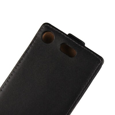 Sony Xperia XZ1 Compact vertikaliai atverčiamas juodas odinis dėklas - piniginė / Priedai.lt